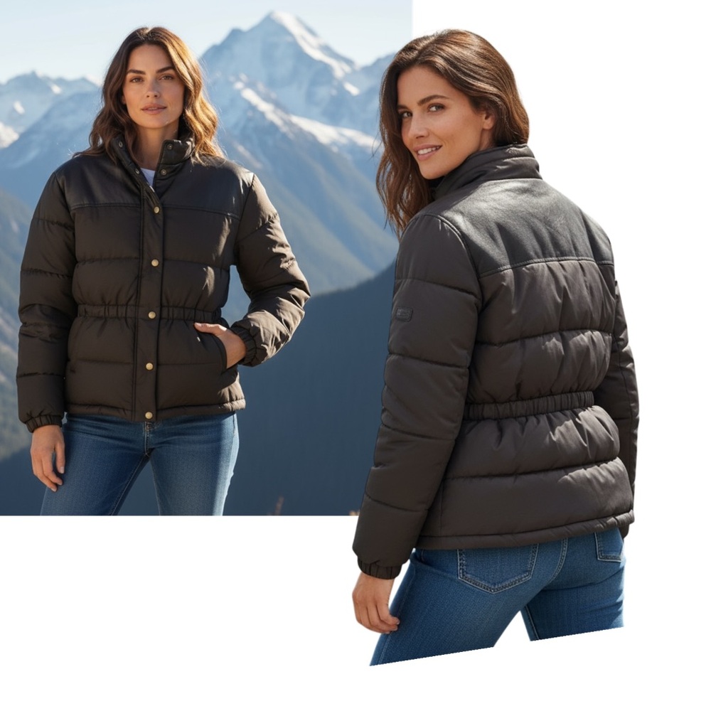 VINTAGE PUFFER 80s REM GARSON down jacket brown nylon leather Aspen Ski